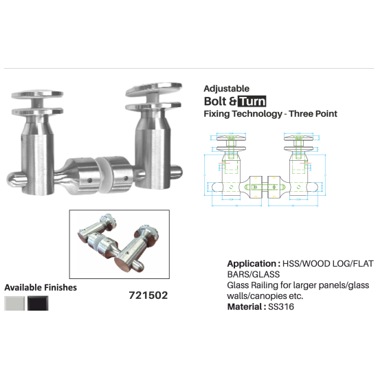 721502 BOLT AND TURN- THREE POINT BOLT (ADJUSTABLE)